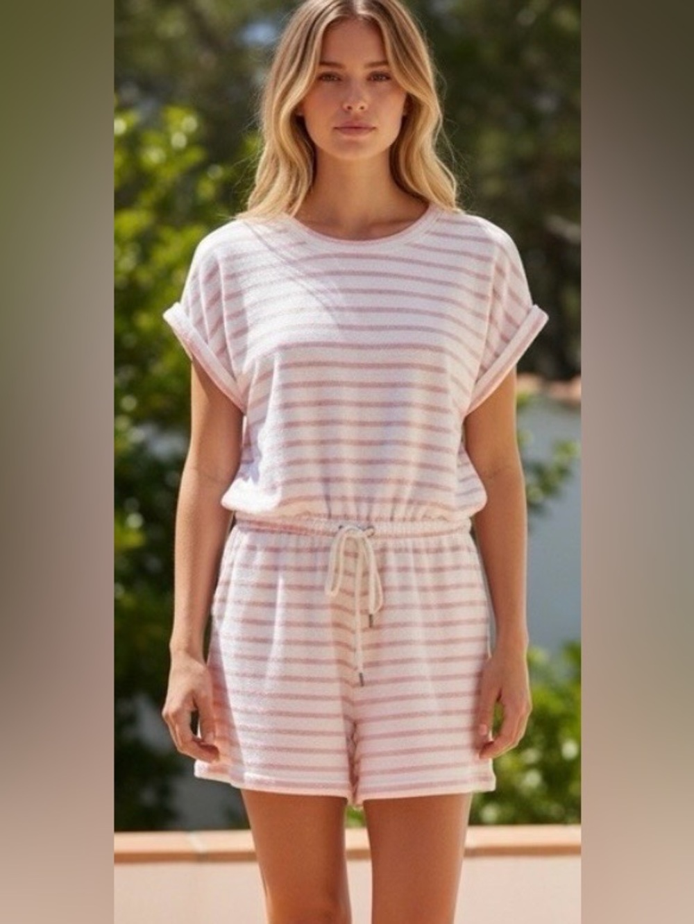 Lou & Grey Striped Pink & White Knit Romper